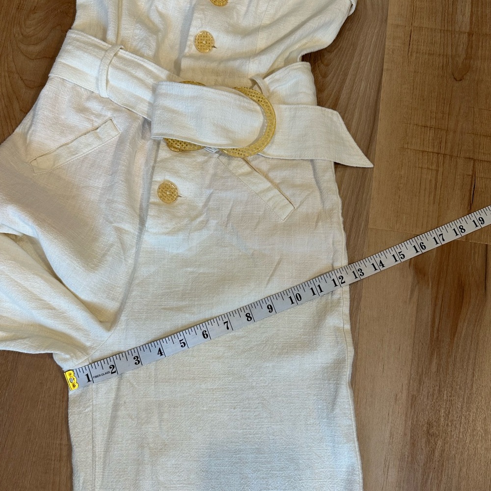 Anthropologie Button Front Belted Wide Leg Crop Jumpsuit Cream Size 00 Linen - Picture 7 of 16
